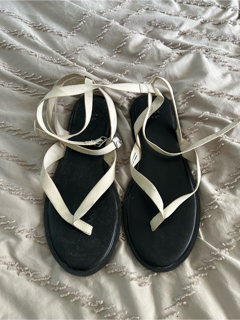 a new day Black Footbed Sandals with Cream Wrap Straps